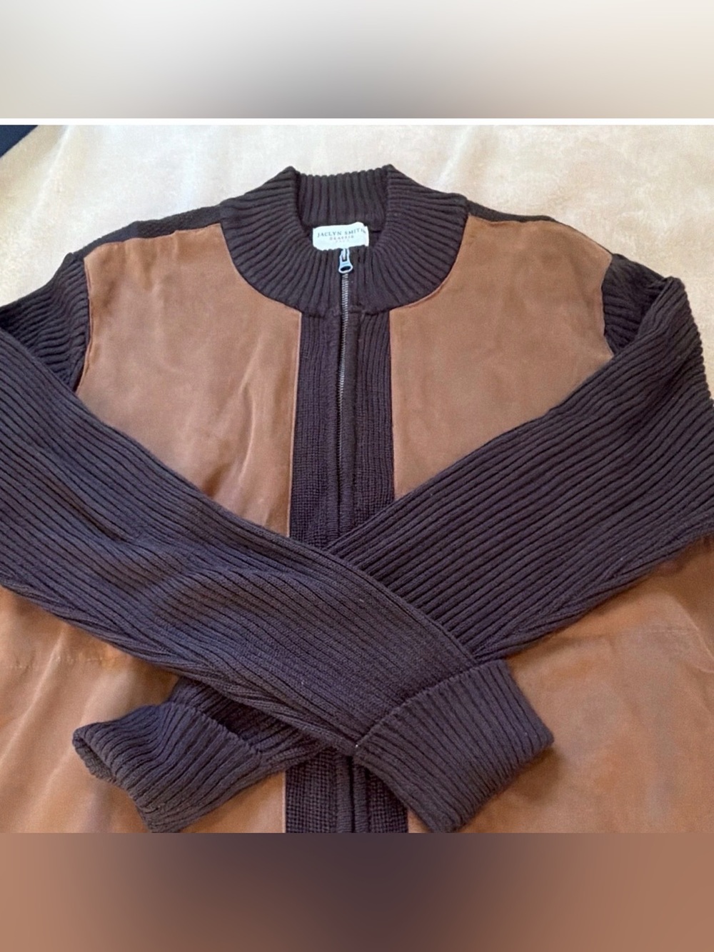 Jaclyn Smith Brown Suede & Dark Brown Knit Zip Jacket Excellent condition